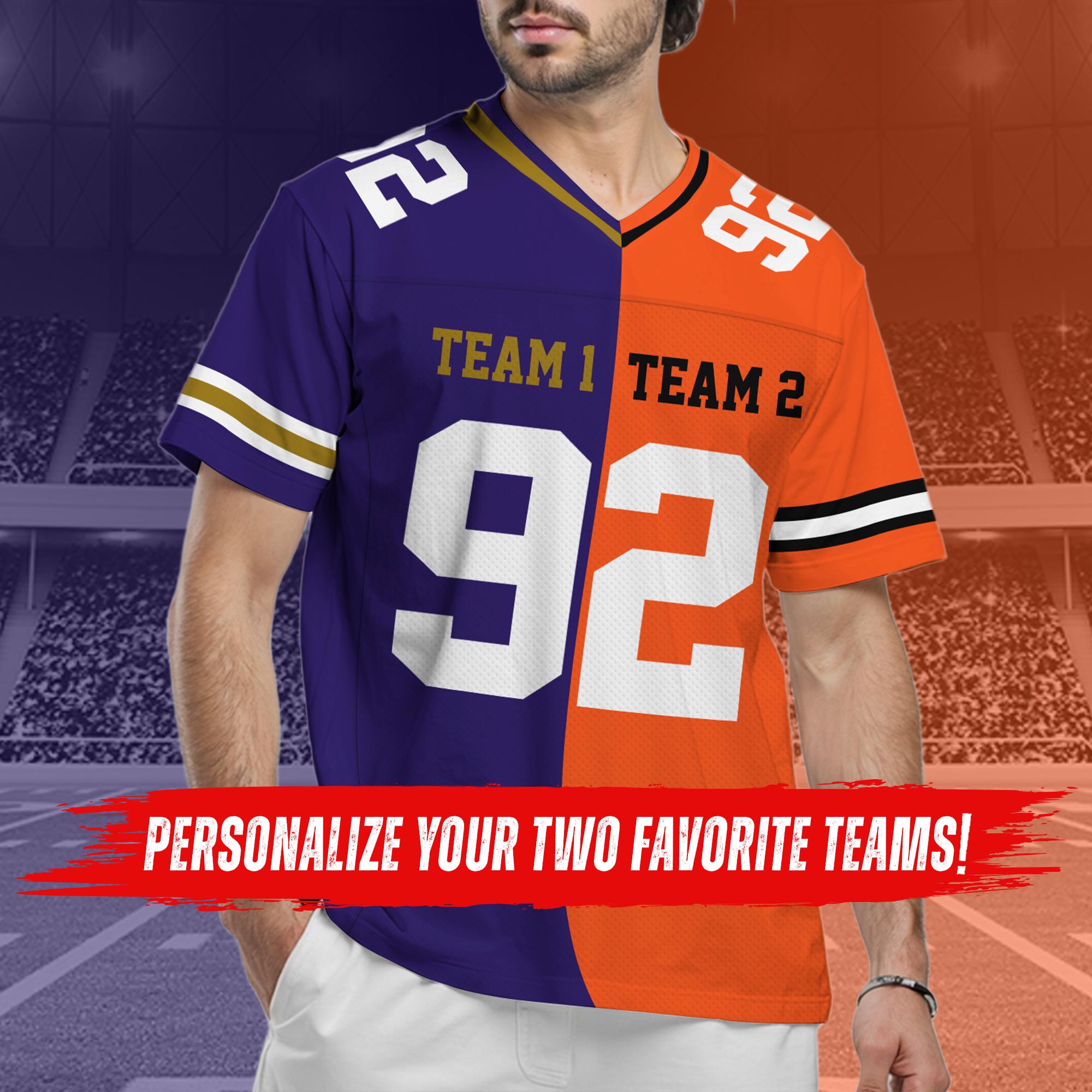 Custom Half and Half Football Jersey, Personalized Split Team Shirt For Kids & Adult Football Lovers, Split Half Uniform, Game Day Outfit