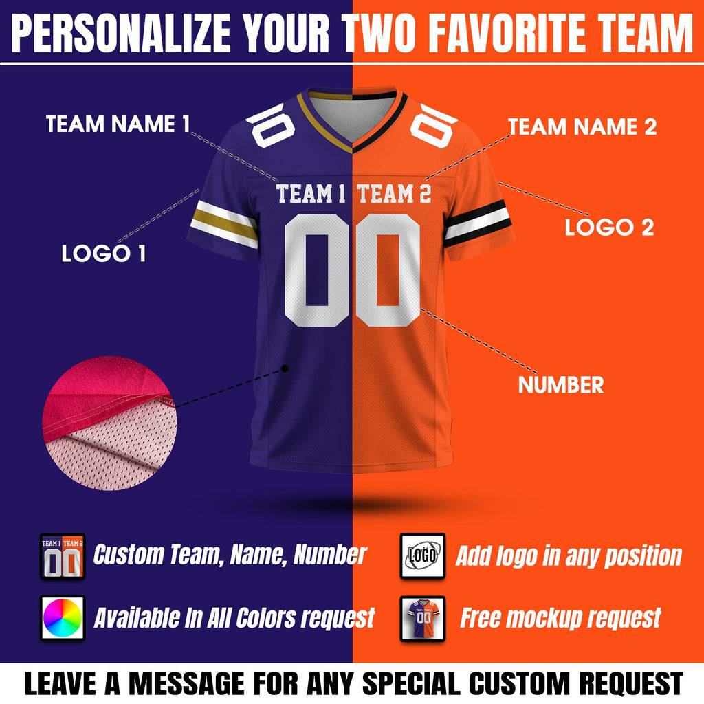 Custom Half and Half Football Jersey, Personalized Split Team Shirt For Kids & Adult Football Lovers, Split Half Uniform, Game Day Outfit