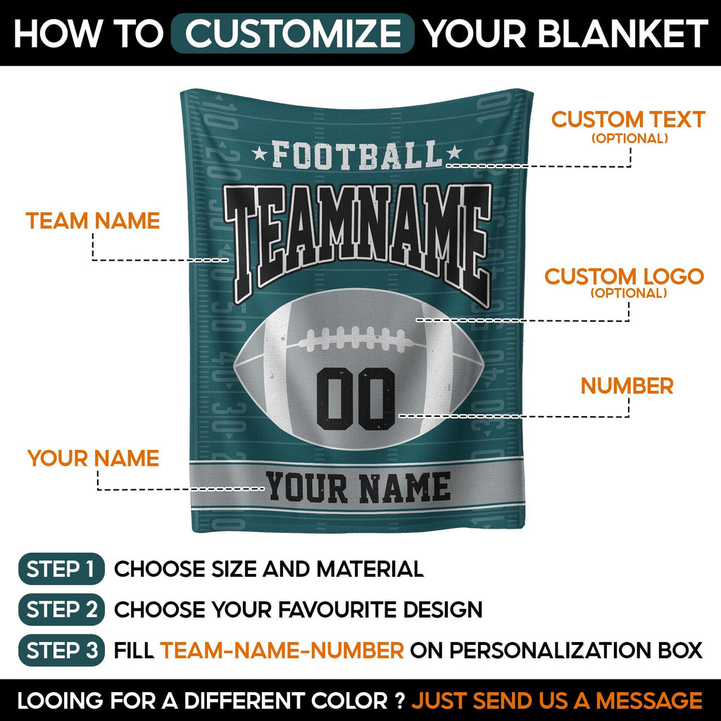 Personalized Team Football Blanket for Adult Kid Dog, Custom Name Number Logo Blanket Gift for Boys, Football Fan Gift, Football Decor