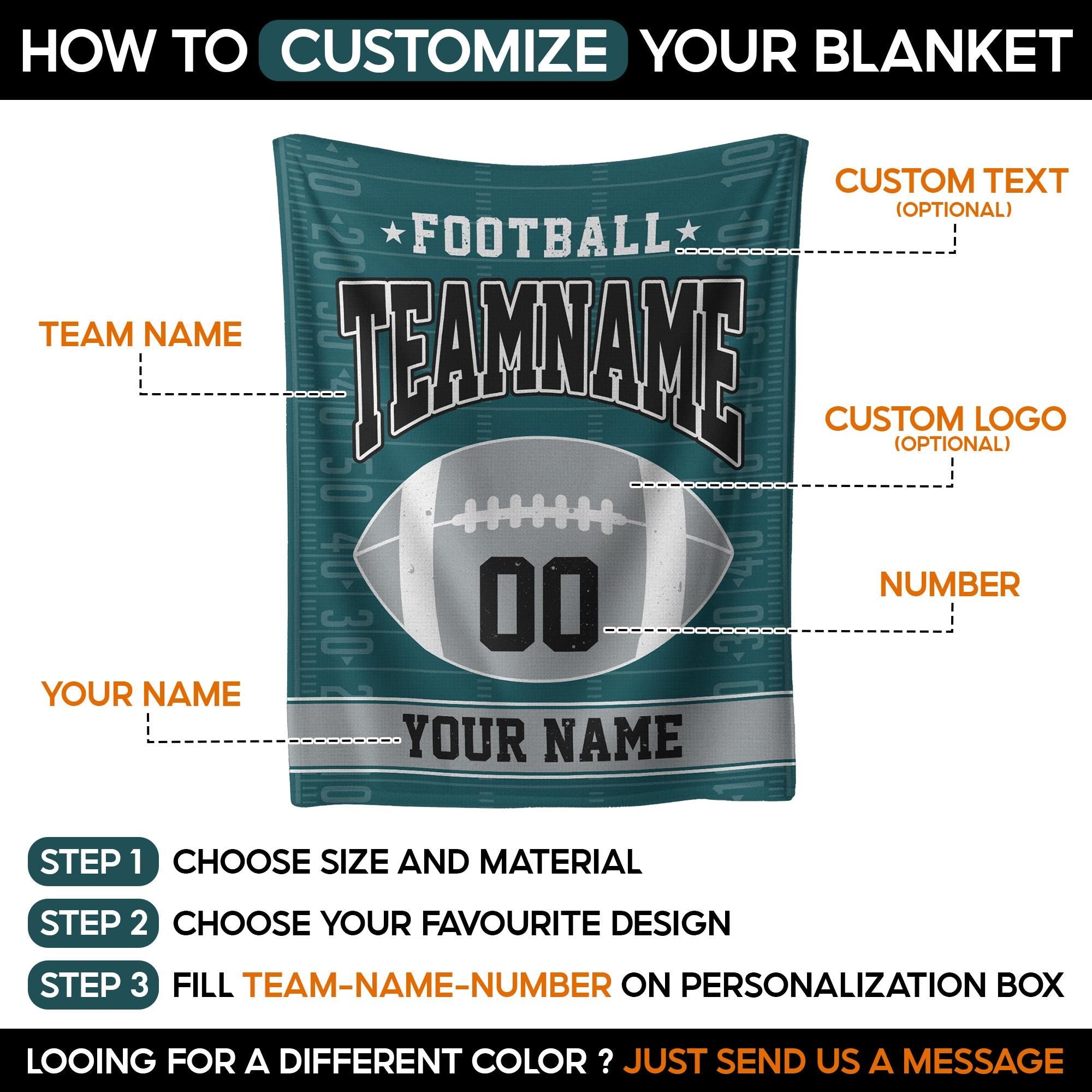 Personalized Team Football Blanket for Adult Kid Dog, Custom Name Number Logo Blanket Gift for Boys, Football Fan Gift, Football Decor