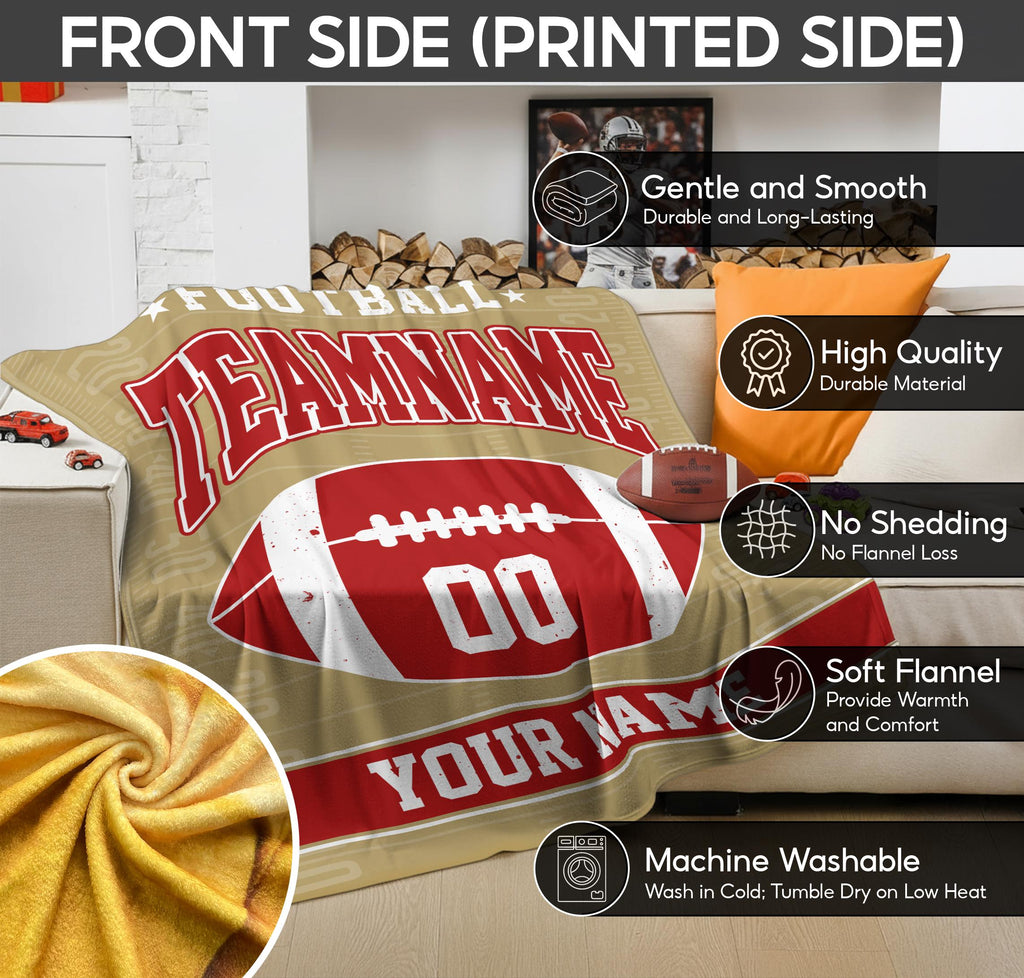 Personalized Team Football Blanket for Adult Kid Dog, Custom Name Number Logo Blanket Gift for Boys, Football Fan Gift, Football Decor