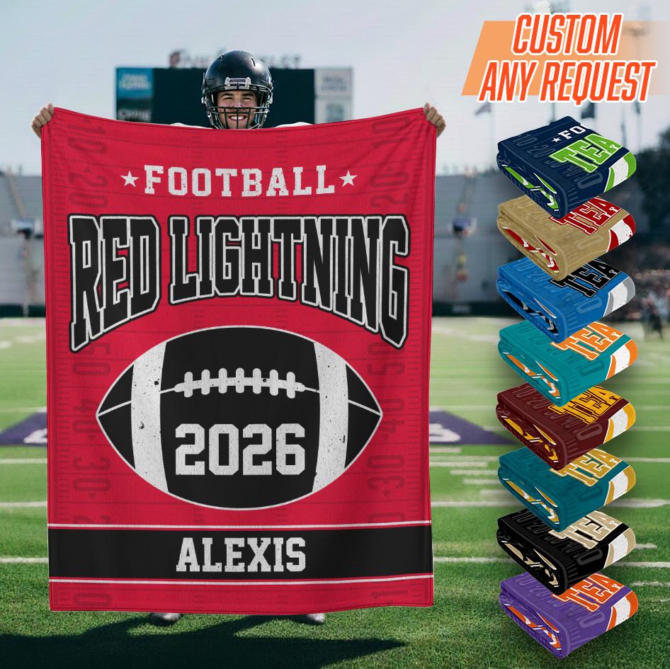 Custom Name Number Football Blanket, Personalized Team Football Blanket with Name, School Spirit Boys Bedroom Decor, Senior Player Gift