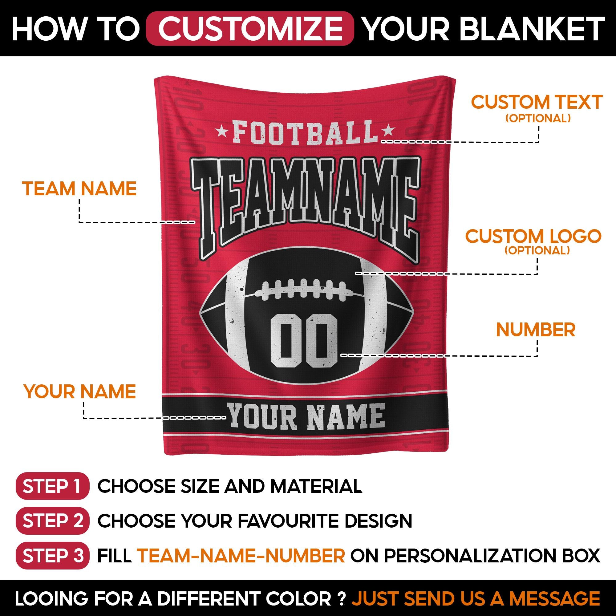 Custom Name Number Football Blanket, Personalized Team Football Blanket with Name, School Spirit Boys Bedroom Decor, Senior Player Gift
