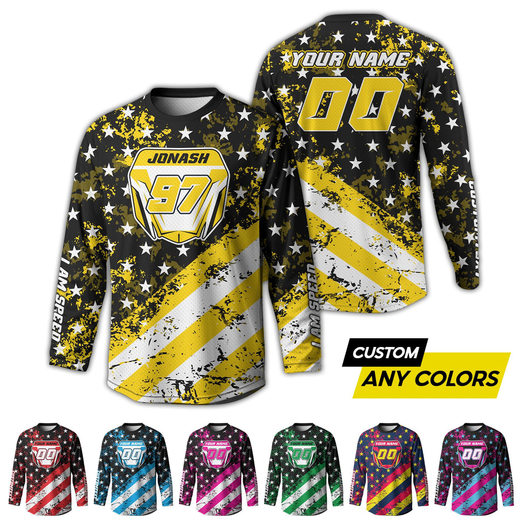 Custom Motocross American Flag Racing Shirt for Adult Youth, Custom Dirt Bike Long Sleeve Shirt Motocross Jersey Gift, Racing Team Shirts