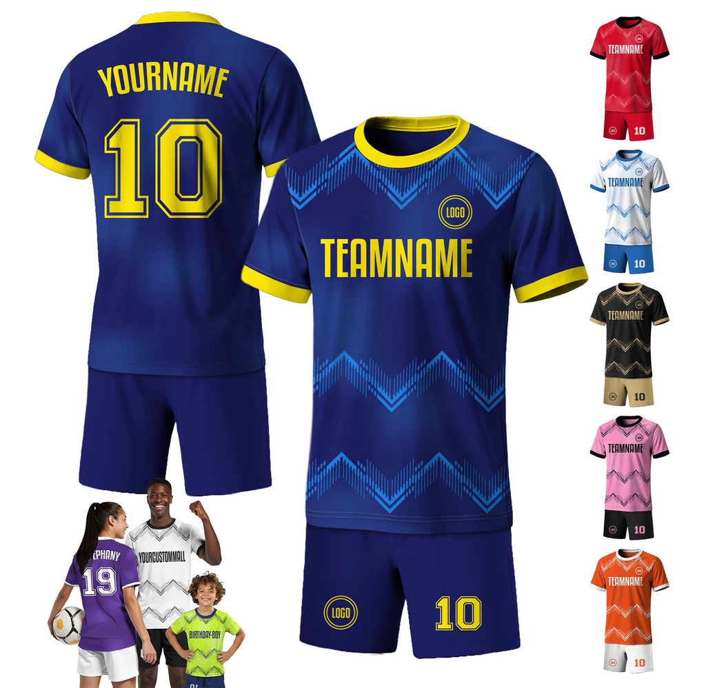 Custom Soccer Jersey for Adult Youth Toddler, Personalized Team Name & Number, Blue Soccer Jersey Sublimation Shirt