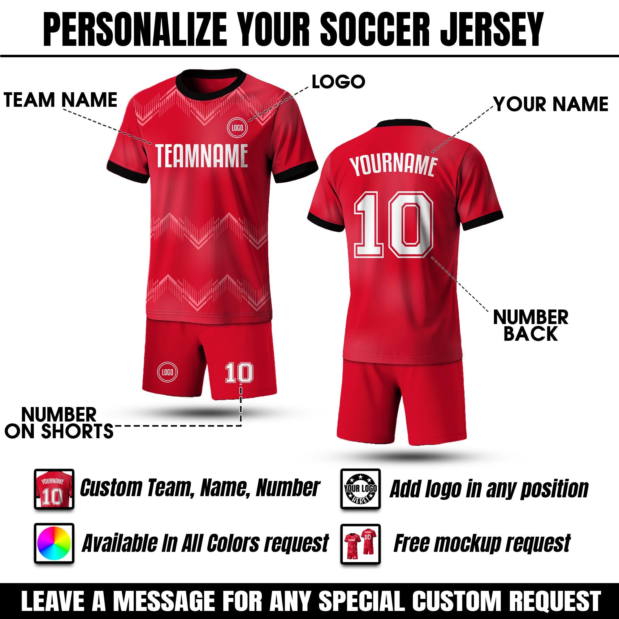 Custom Soccer Team Shirt for Men Women Youth Kid, Personalized Jersey with Name Logo Number, Red Soccer Jersey Shirt
