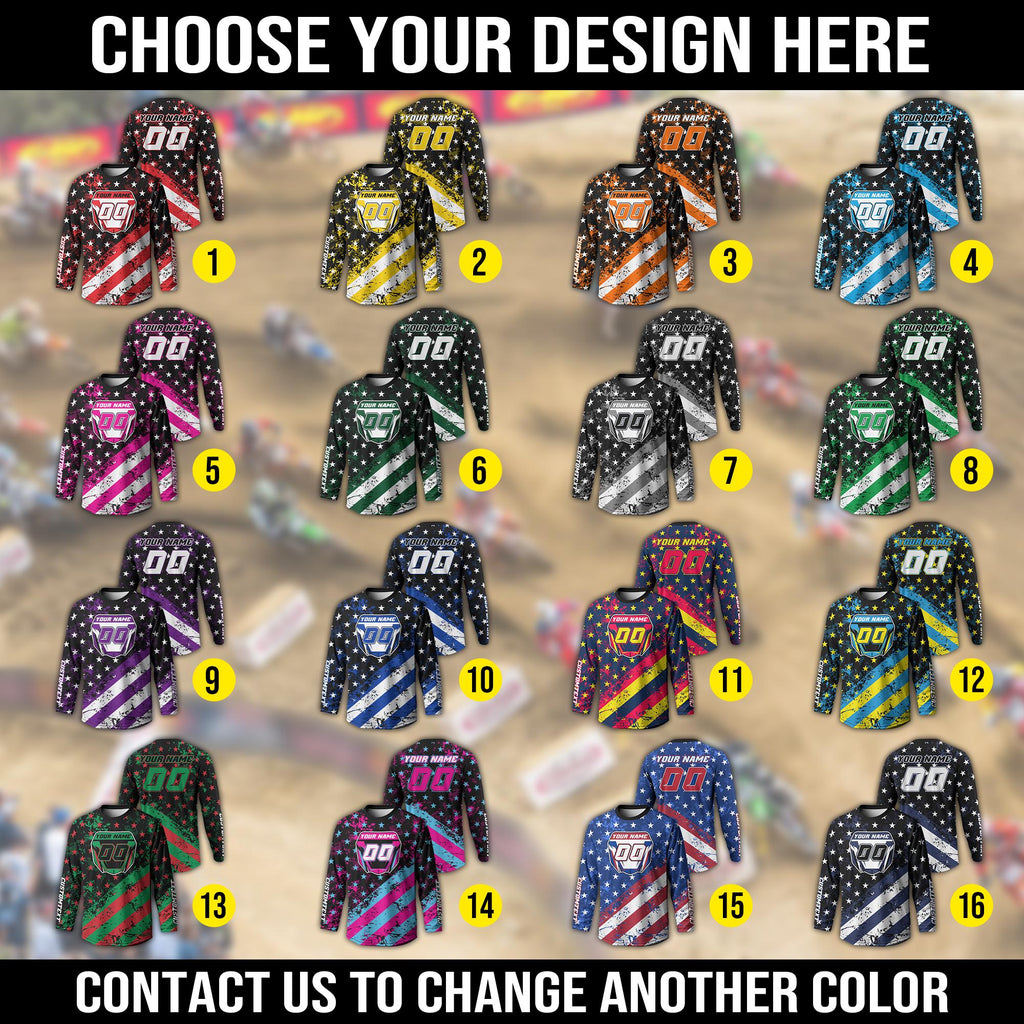 Custom Motocross American Flag Racing Shirt for Adult Youth, Custom Dirt Bike Long Sleeve Shirt Motocross Jersey Gift, Racing Team Shirts