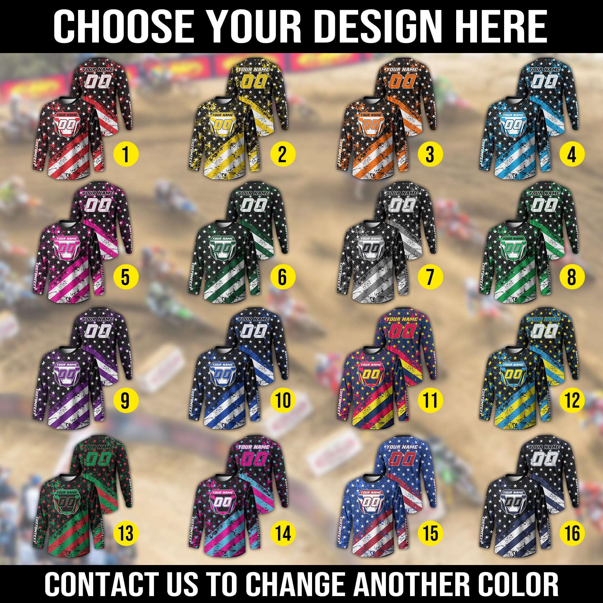 Custom American Flag Motocross Long Sleeve Shirt for Adult Youth, Custom Dirt Bike Racing Motocross Jersey Gift, Racing Team Shirts