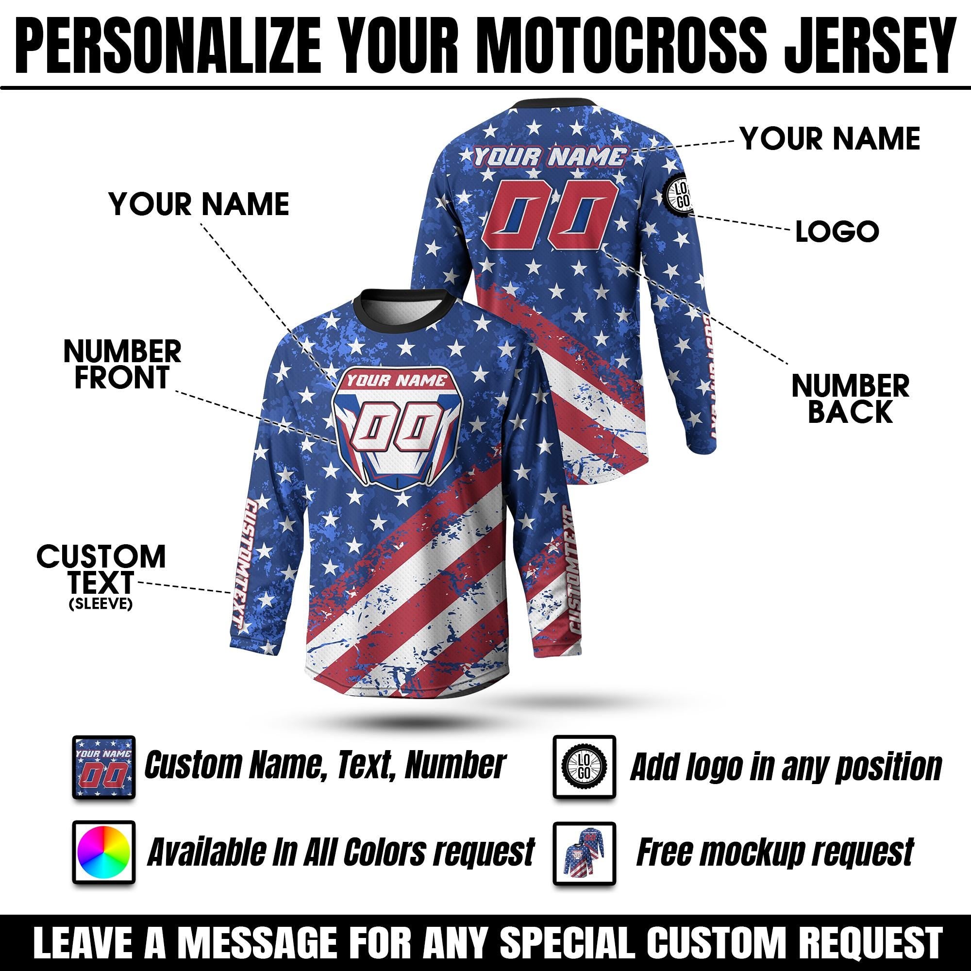 Custom American Flag Motocross Long Sleeve Shirt for Adult Youth, Custom Dirt Bike Racing Motocross Jersey Gift, Racing Team Shirts