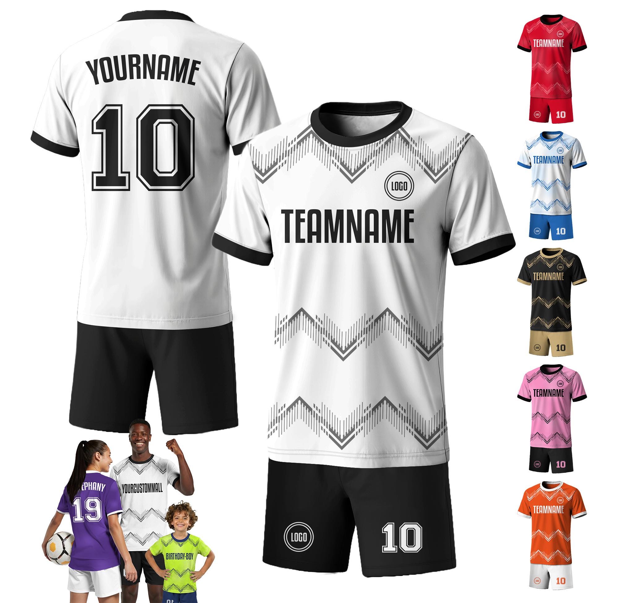 Personalized Jersey with Team Name Logo Number, Custom Soccer Jersey for Men Women Youth Kid, Black White Jersey Sport Team uniform