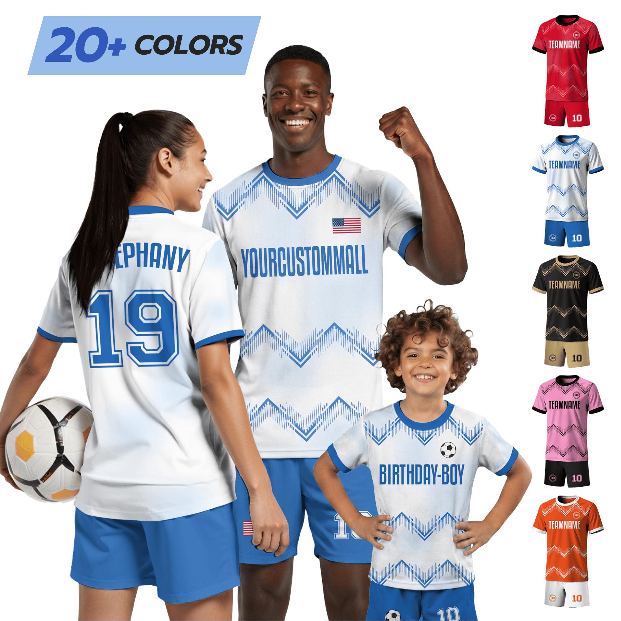 Customer Design Soccer Kits for Adult Kid, Personalized Youth Soccer Uniform with Team Name Logo Number, Birthday boy Jersey Shirt