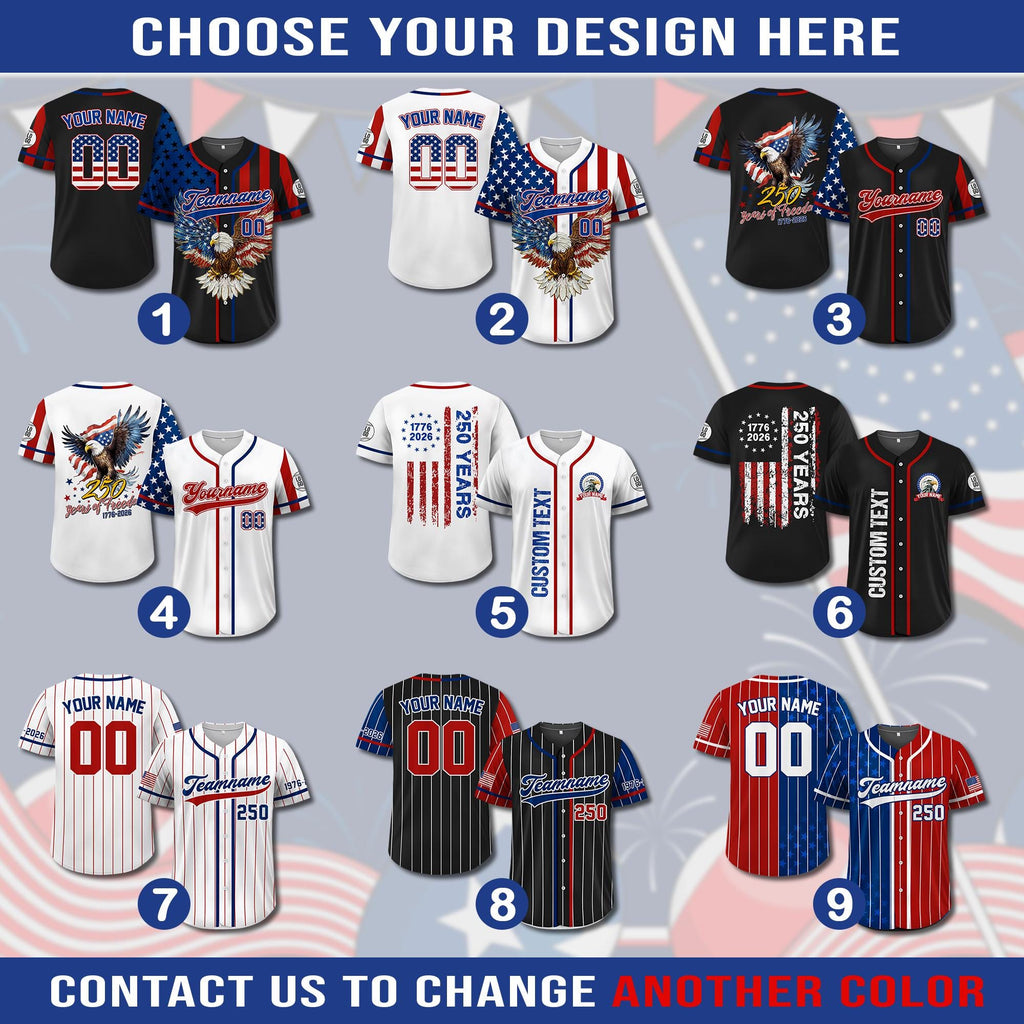 Custom Name 250th America Anniversary Baseball Jersey, Personalized Patriotic Jersey USA Flag Shirt, American Pride shirt 4th of July