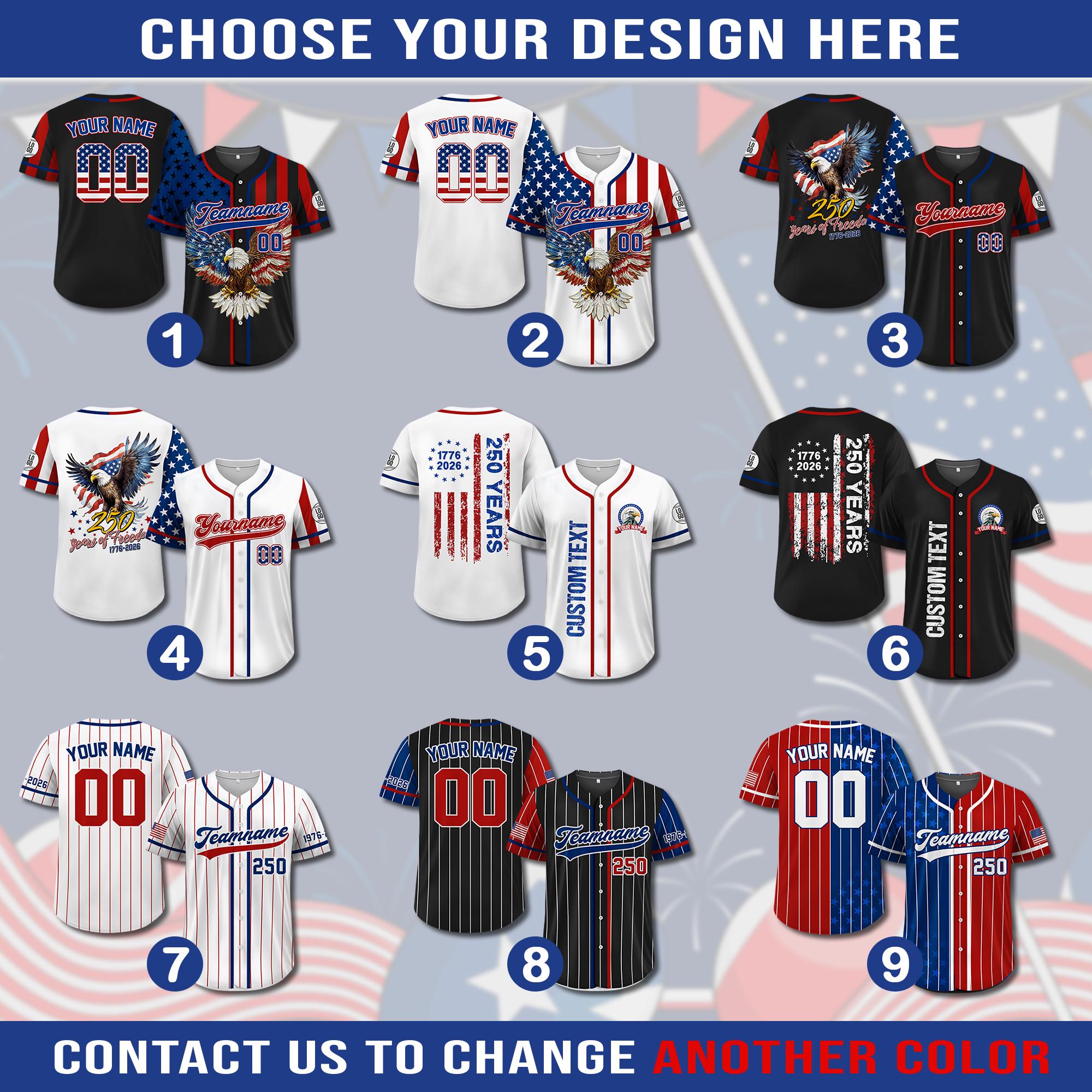 Personalized 250th Anniversary American Baseball Jersey, Custom Name Patriotic Jersey USA Flag Shirt, American Pride shirt 4th of July