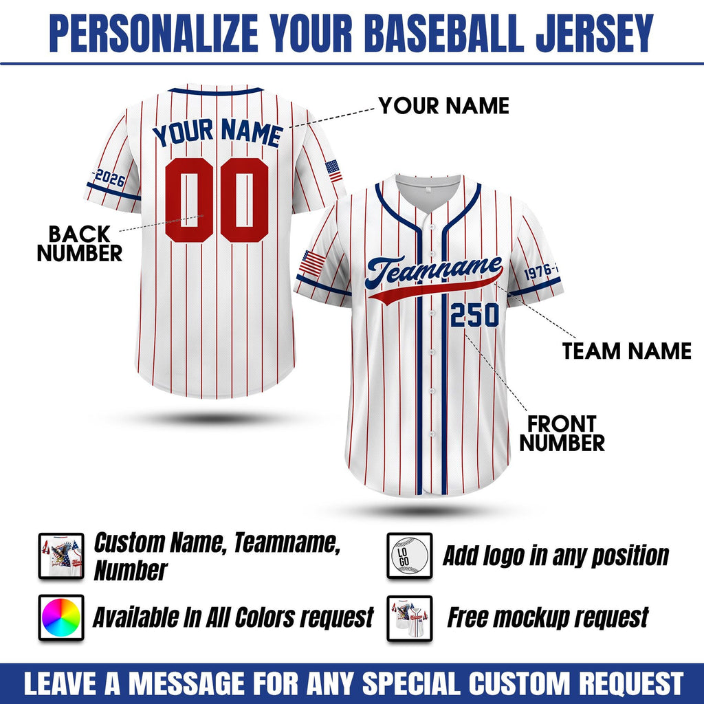Custom Name 250th America Anniversary Baseball Jersey, Personalized Patriotic Jersey USA Flag Shirt, American Pride shirt 4th of July