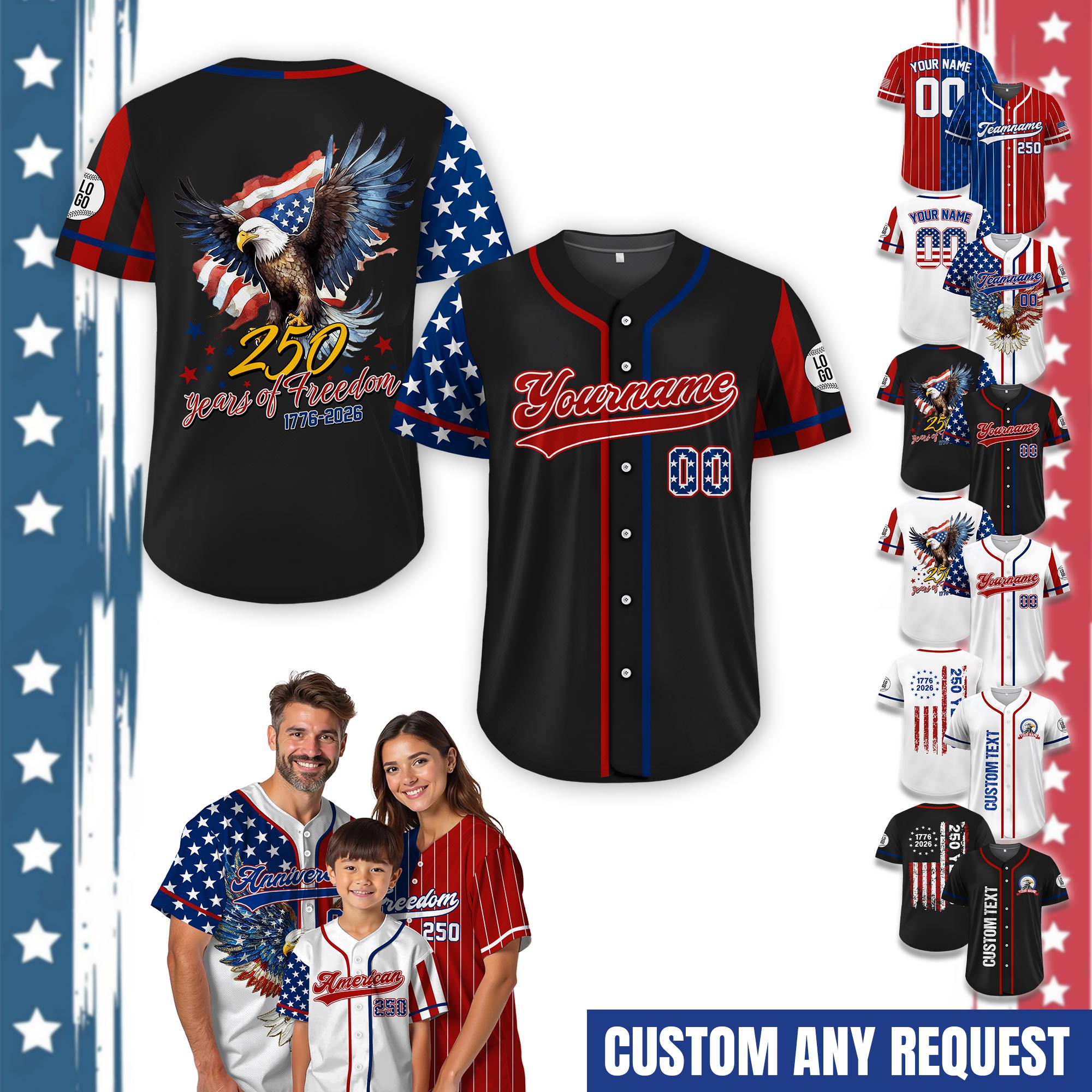 Personalized 250th Anniversary American Baseball Jersey, Custom Name Patriotic Jersey USA Flag Shirt, American Pride shirt 4th of July