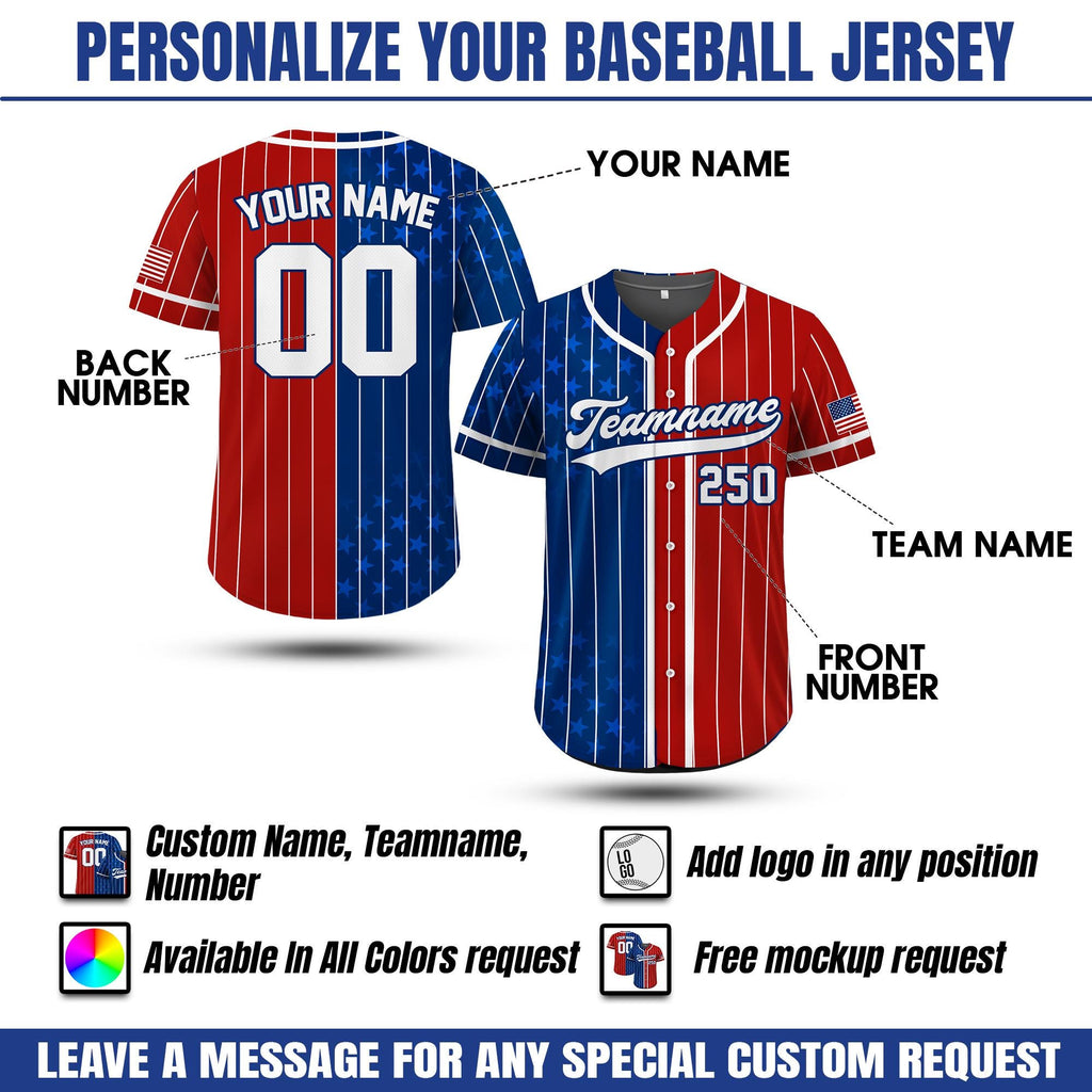 Custom Pinstripe 250th America Anniversary Baseball Jersey, Personalized 4th of July gift for Baseball Lover, Patriotic gift shirt
