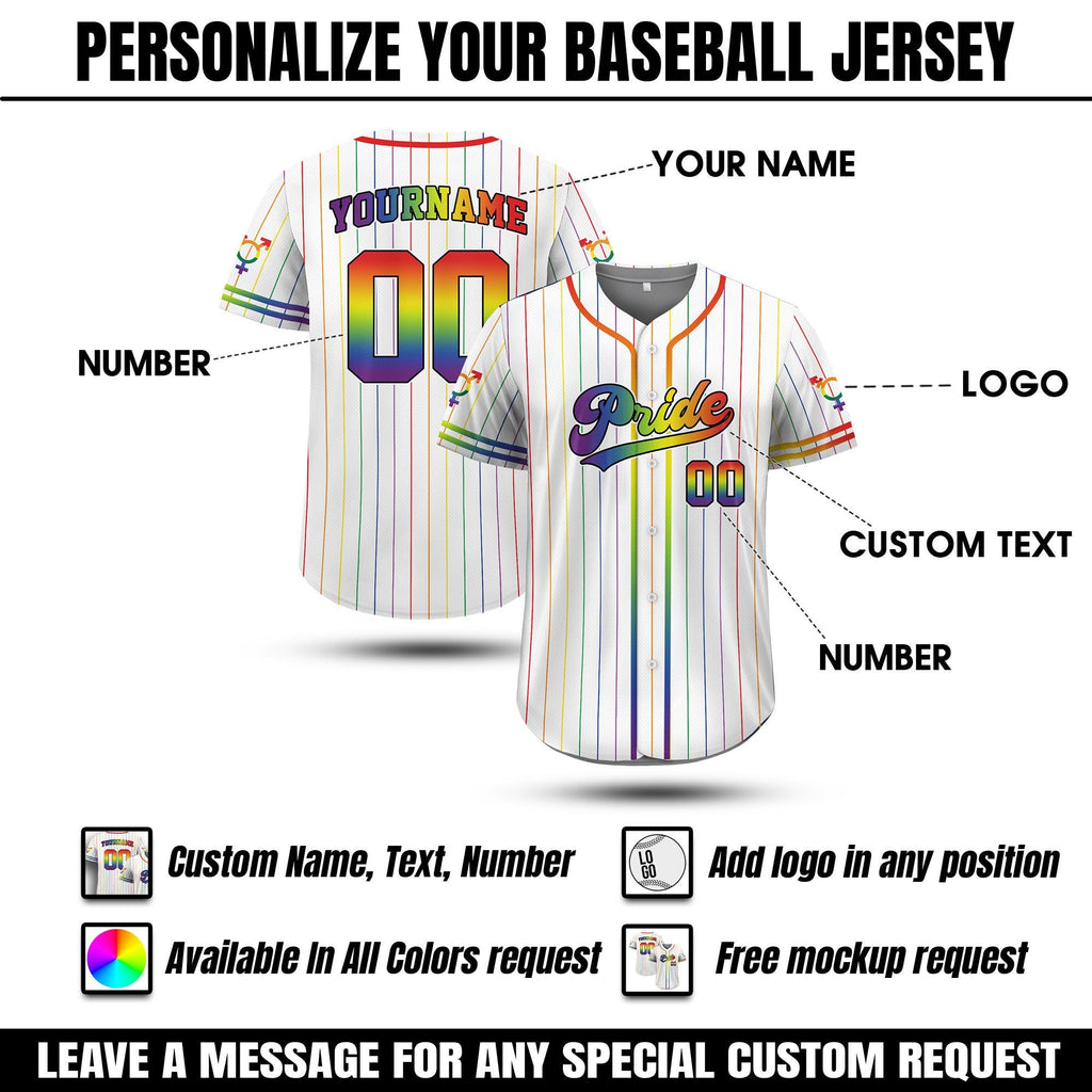 Custom Rainbow Pride Baseball Jersey, Personalized LGBT Team Shirt for Men Women Youth Kid