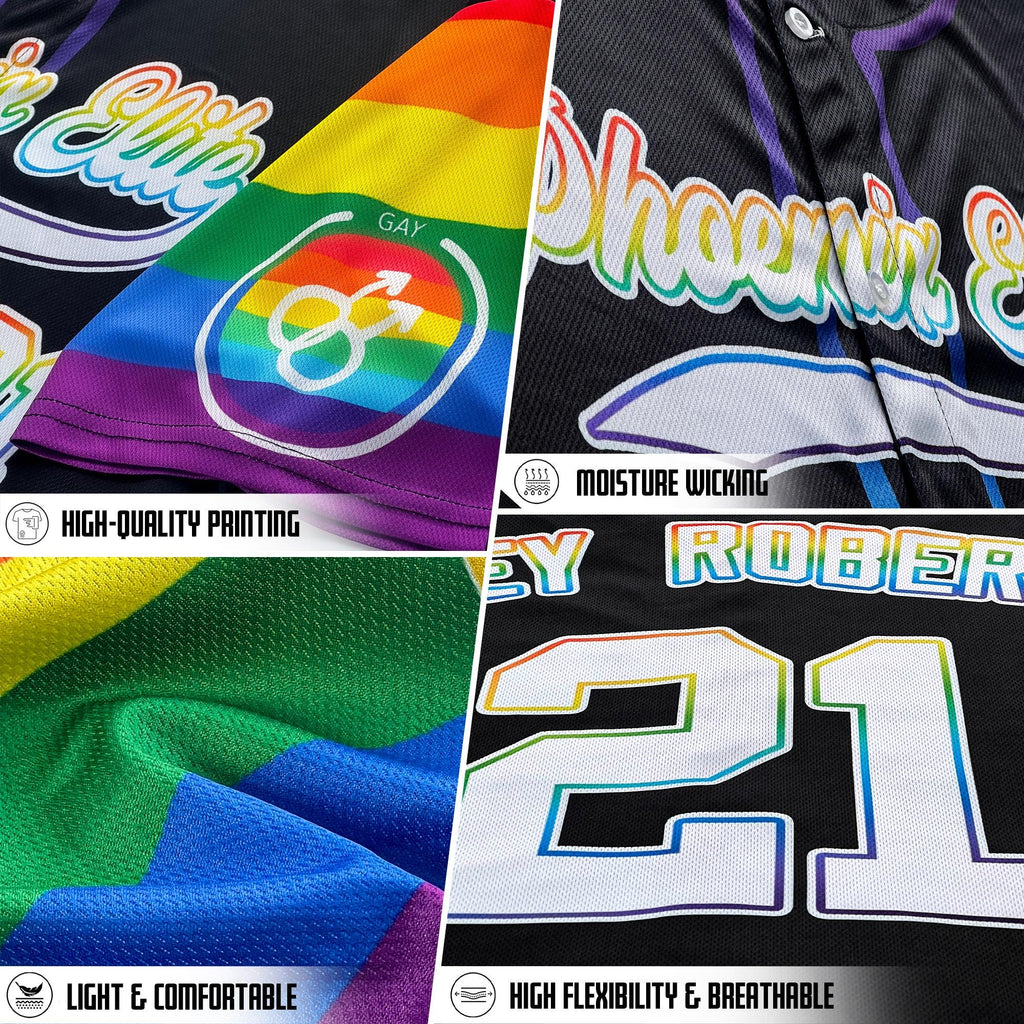Custom Rainbow Pride Baseball Jersey, Personalized LGBT Team Shirt for Men Women Youth Kid
