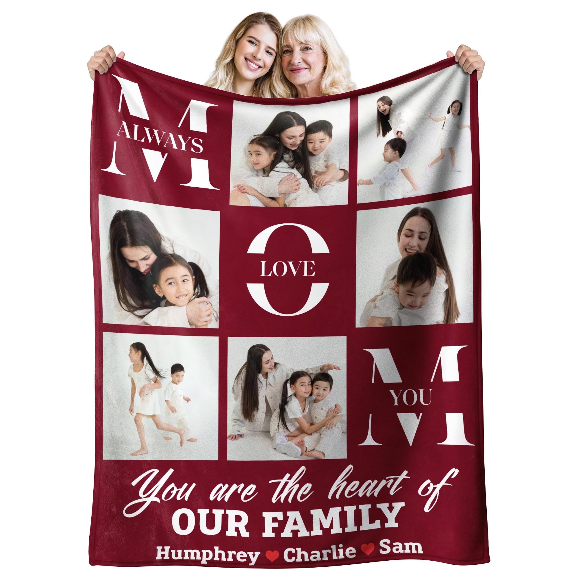 Customized Mothers Day Blanket with Photo, Personalized Throw Cozy Flannel Blanket with Kids Names, Gifts for Mom Wife from Daughter Husband