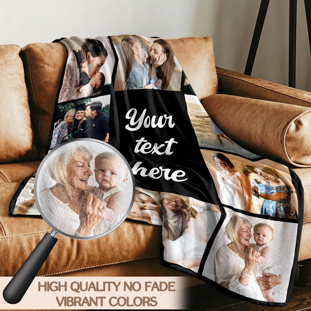 Custom Photo Blanket for Mom, Personalized Flannel Throw, Cozy Family Memories Gifts for Mother Wife from Daughter Husband