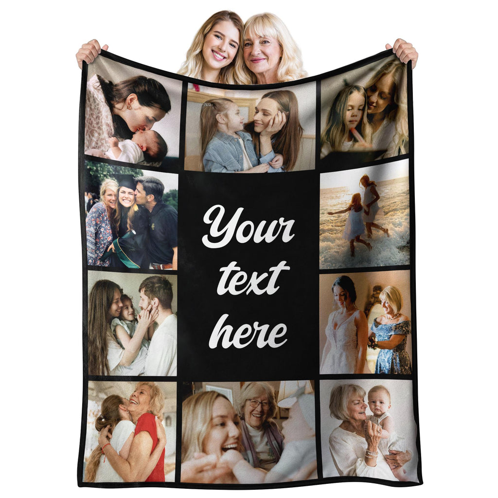 Custom Photo Blanket for Mom, Personalized Flannel Throw, Cozy Family Memories Gifts for Mother Wife from Daughter Husband