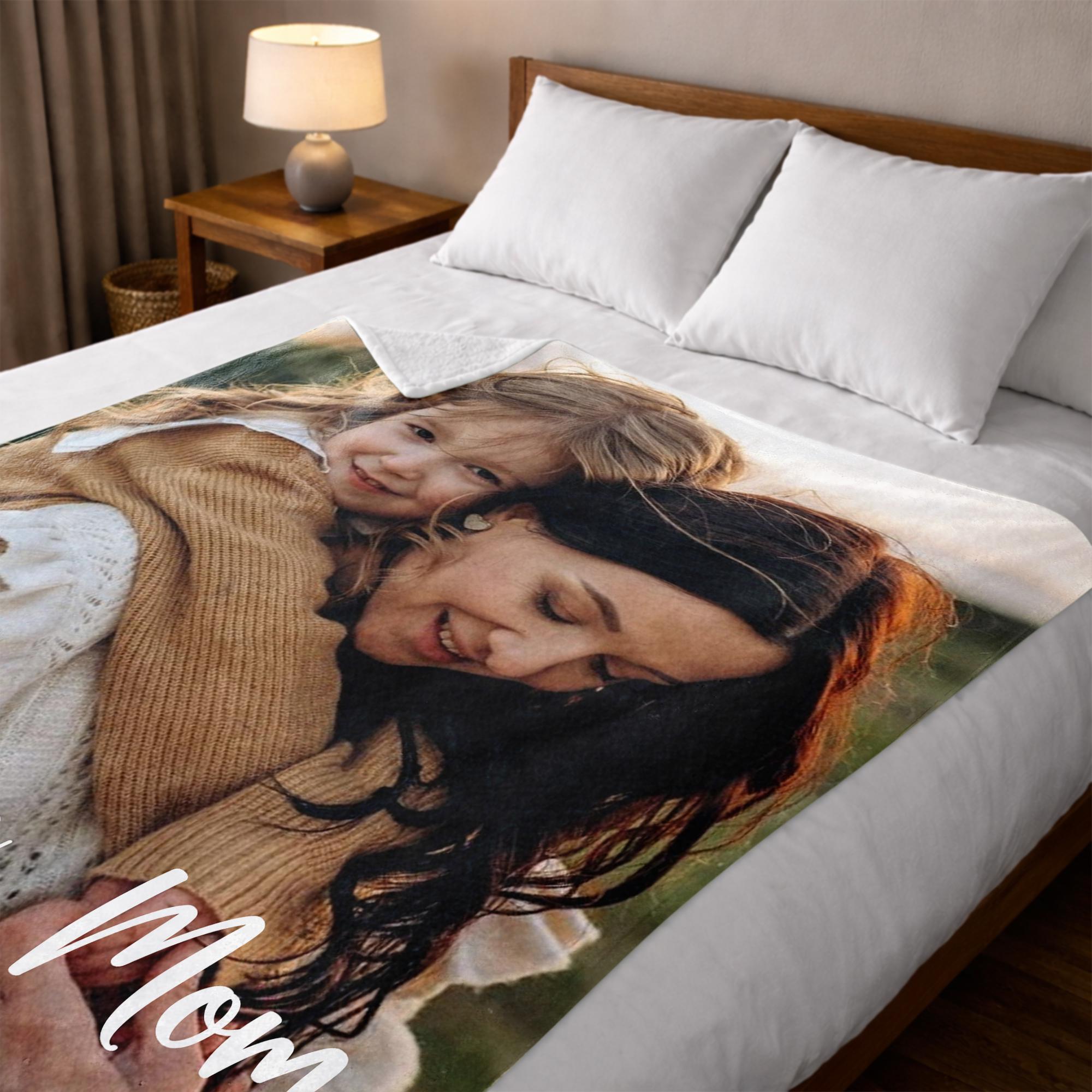 Personalized Mothers Day Birthday Gifts for Mom from Daughter Son Kids Husband, Custom Blanket with Photo Memories Gift