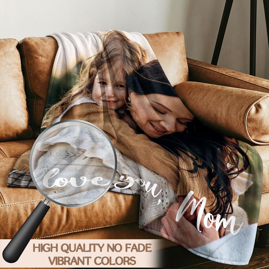 Personalized Mothers Day Birthday Gifts for Mom from Daughter Son Kids Husband, Custom Blanket with Photo Memories Gift