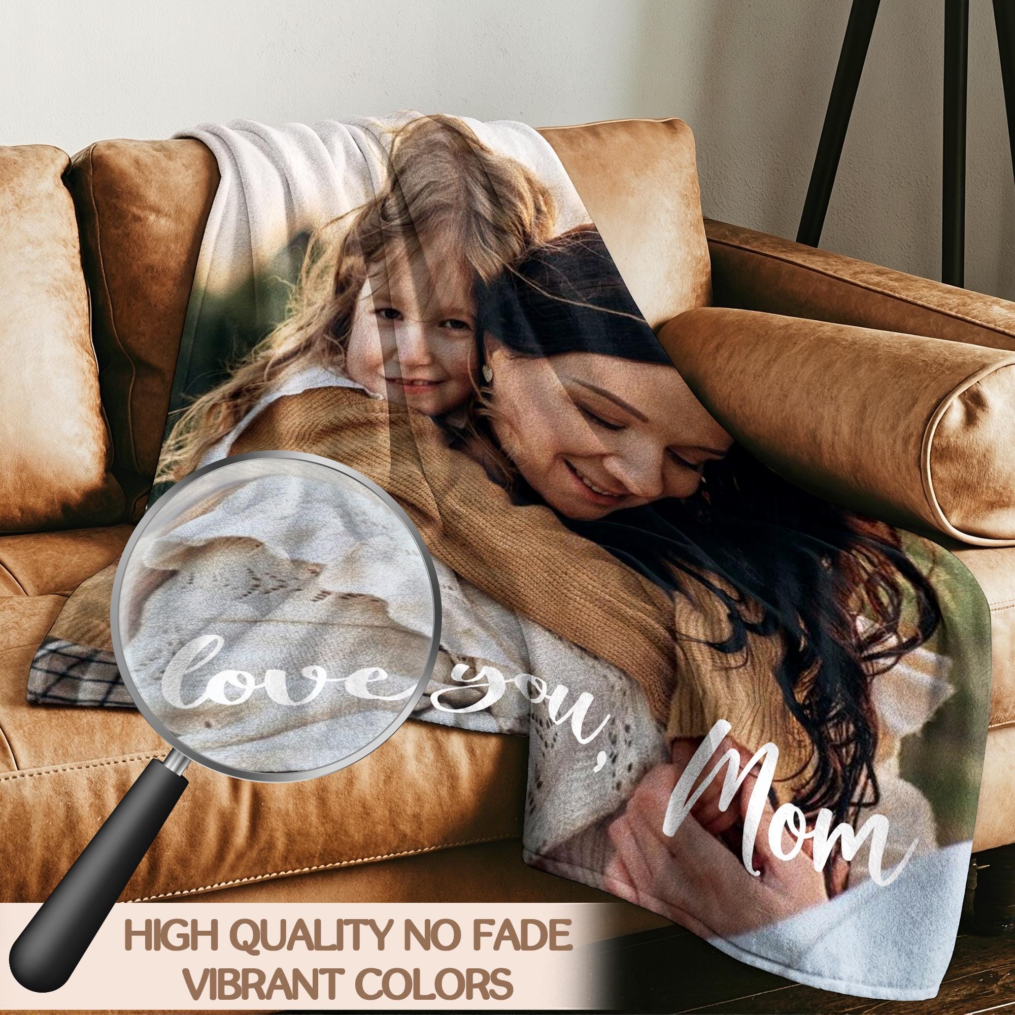 Personalized Mothers Day Birthday Gifts for Mom from Daughter Son Kids Husband, Custom Blanket with Photo Memories Gift