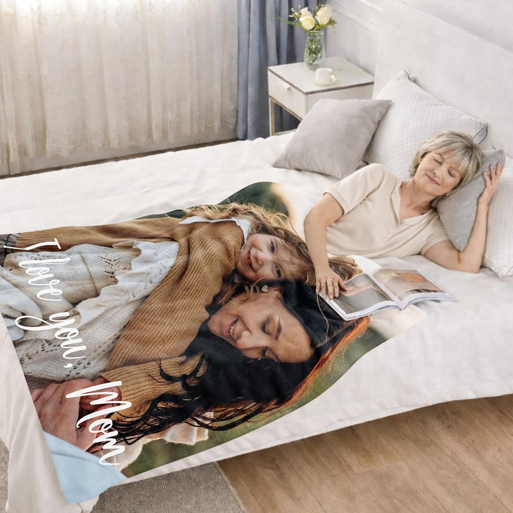 Personalized Mothers Day Birthday Gifts for Mom from Daughter Son Kids Husband, Custom Blanket with Photo Memories Gift