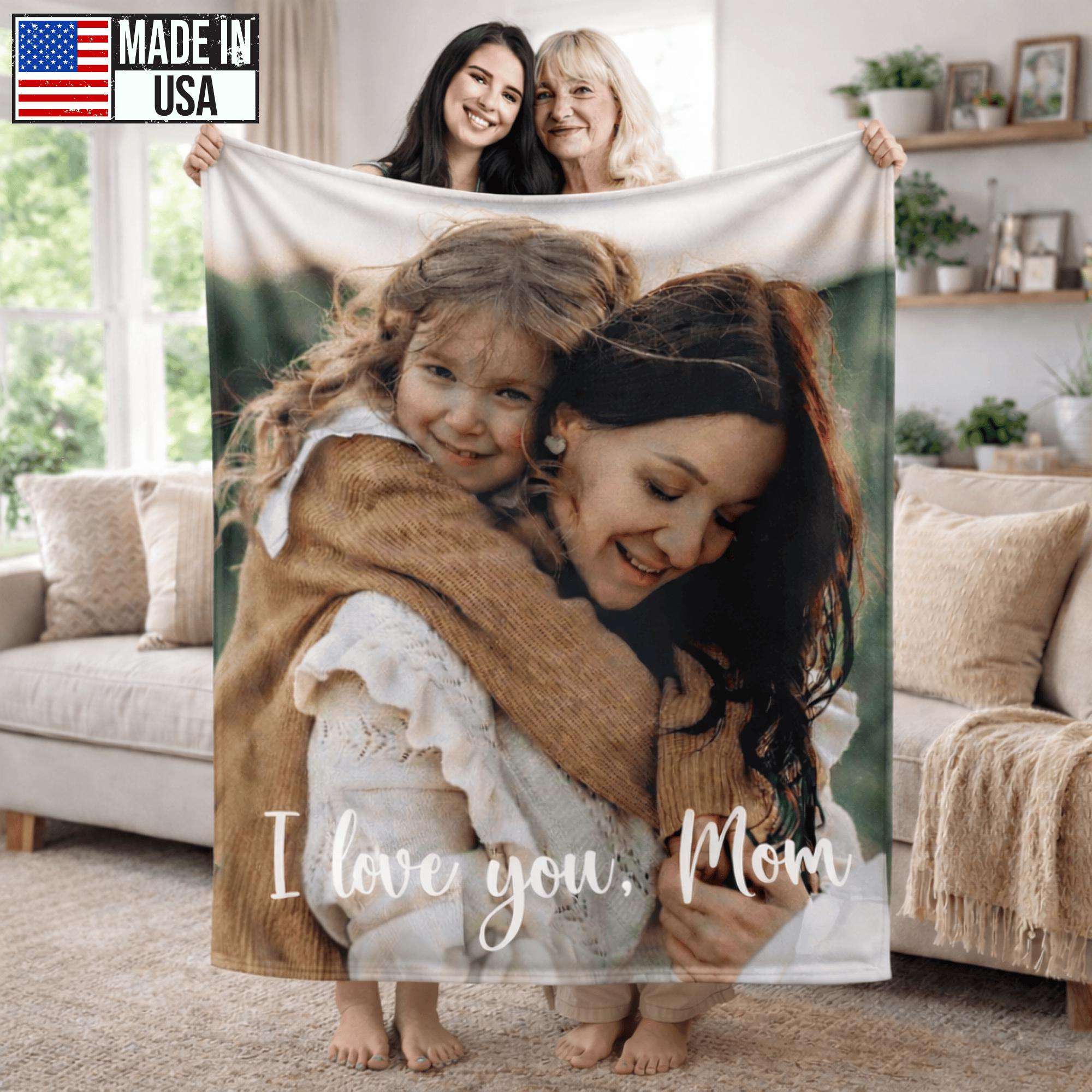 Personalized Mothers Day Birthday Gifts for Mom from Daughter Son Kids Husband, Custom Blanket with Photo Memories Gift