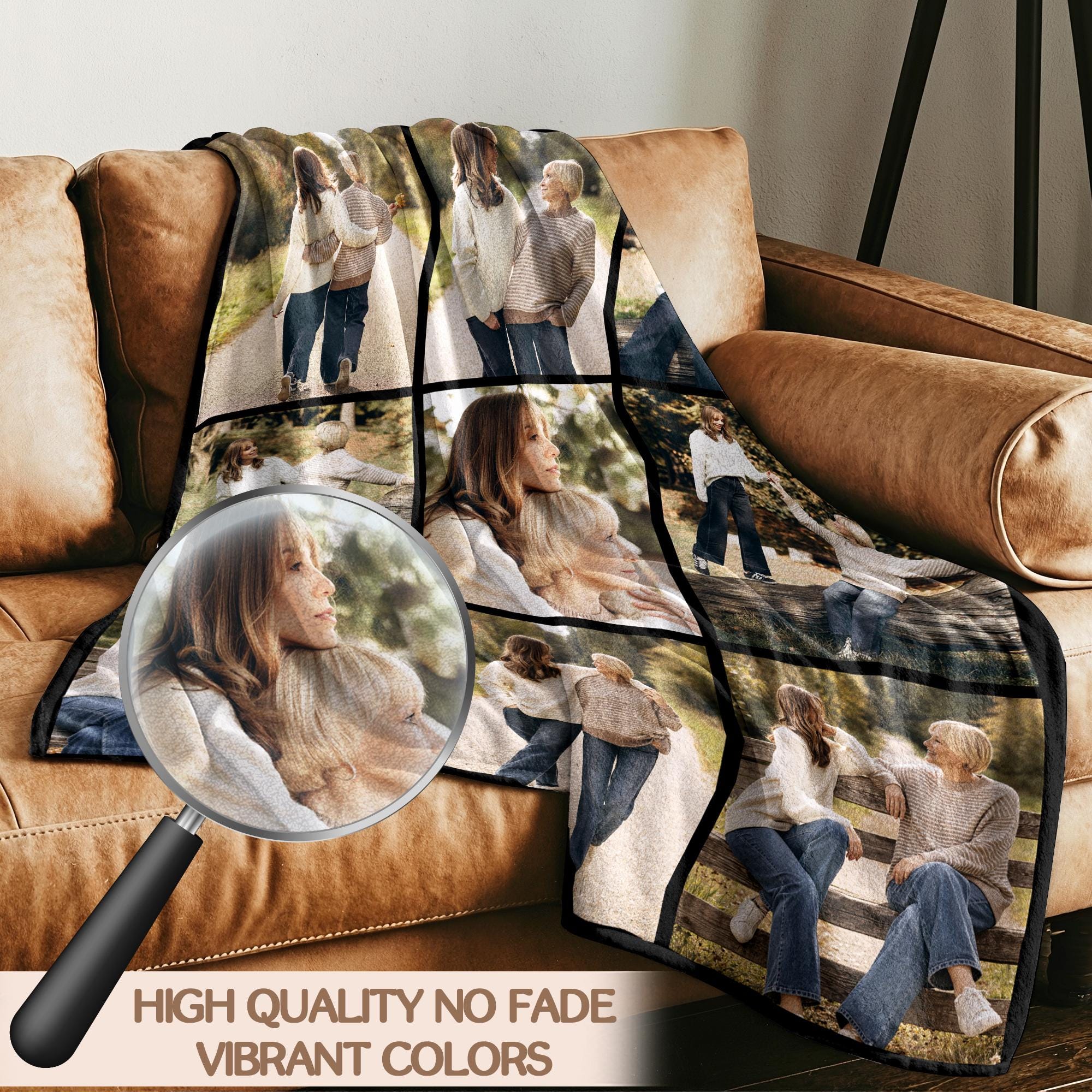 Personalized Photo Collage Blanket for Mother Grandma, Custom Family Memories Gift for Mom from Daughter Son Kids Husband