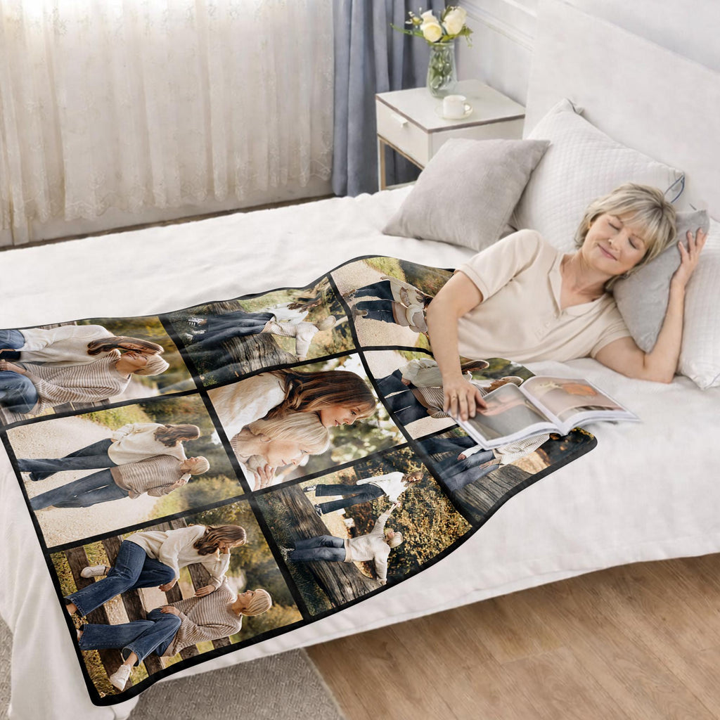 Personalized Photo Collage Blanket for Mother Grandma, Custom Family Memories Gift for Mom from Daughter Son Kids Husband