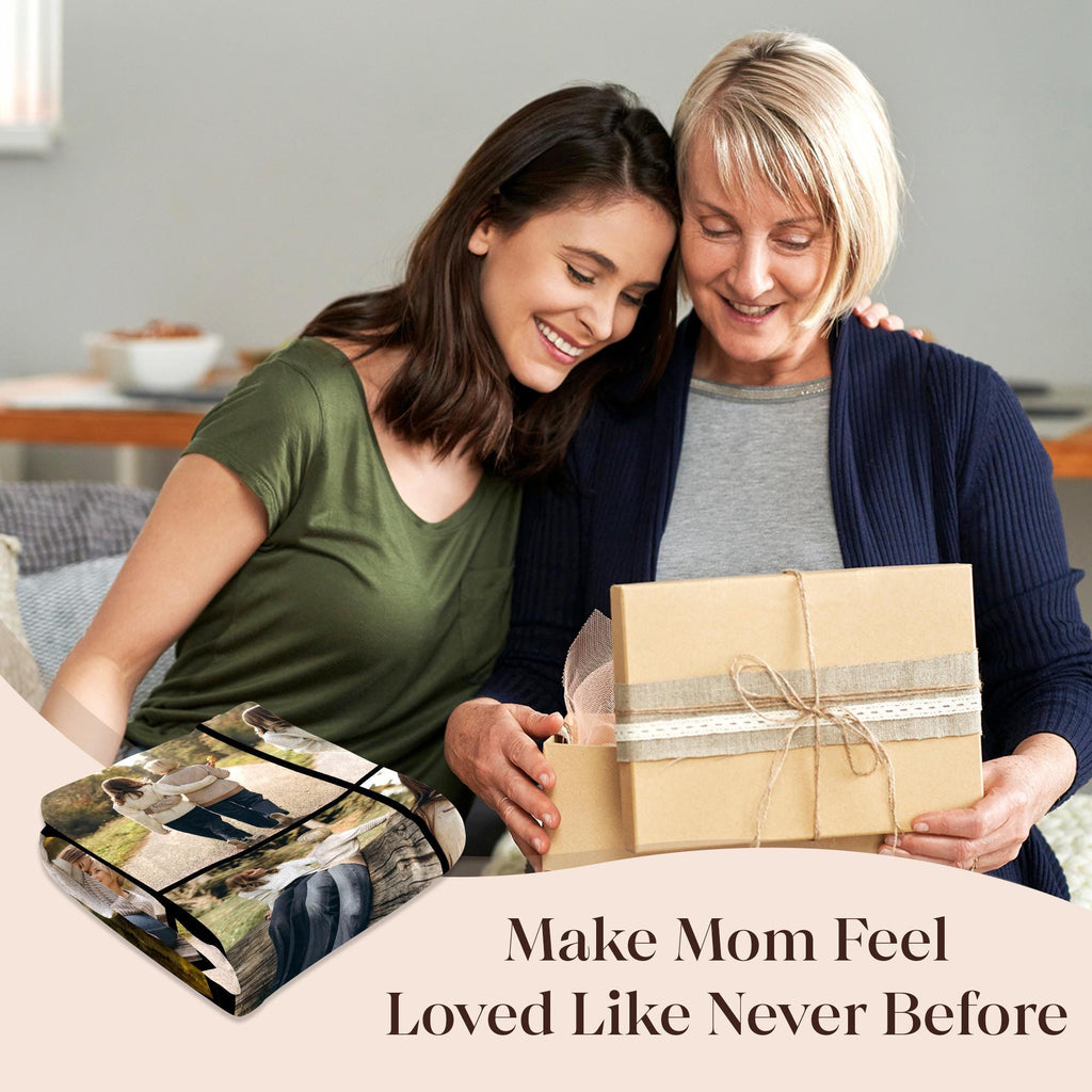 Personalized Photo Collage Blanket for Mother Grandma, Custom Family Memories Gift for Mom from Daughter Son Kids Husband