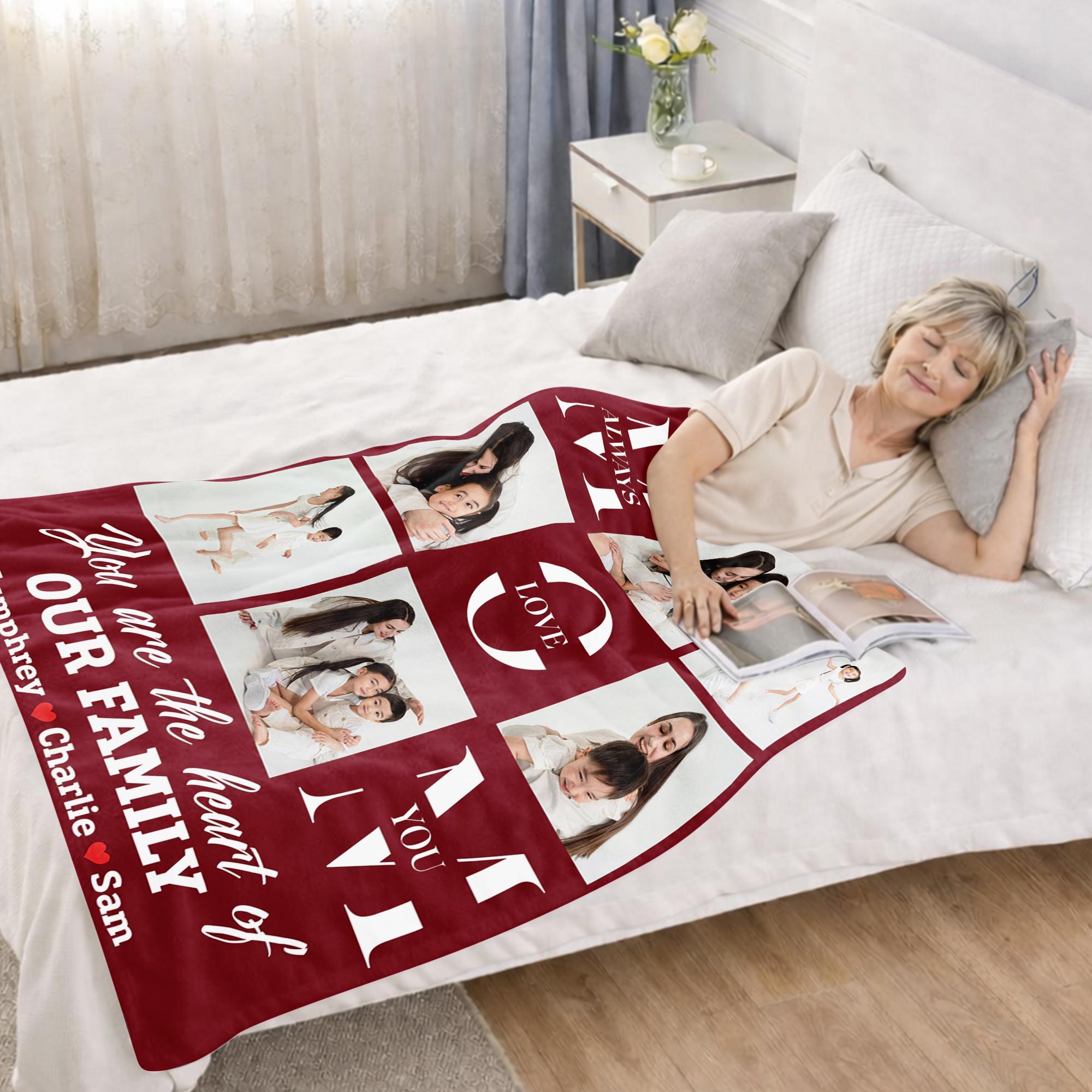 Customized Mothers Day Blanket with Photo, Personalized Throw Cozy Flannel Blanket with Kids Names, Gifts for Mom Wife from Daughter Husband