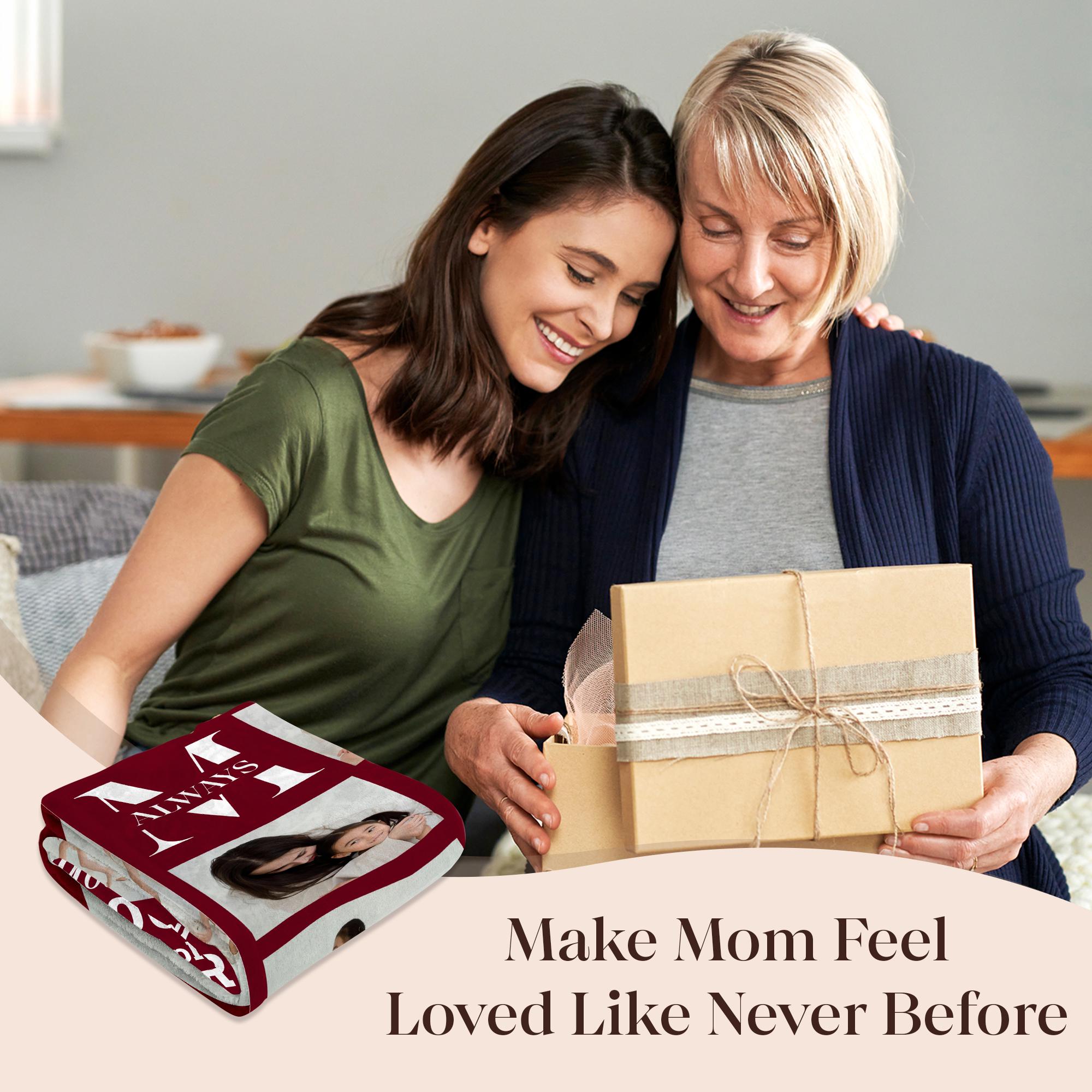 Customized Mothers Day Blanket with Photo, Personalized Throw Cozy Flannel Blanket with Kids Names, Gifts for Mom Wife from Daughter Husband