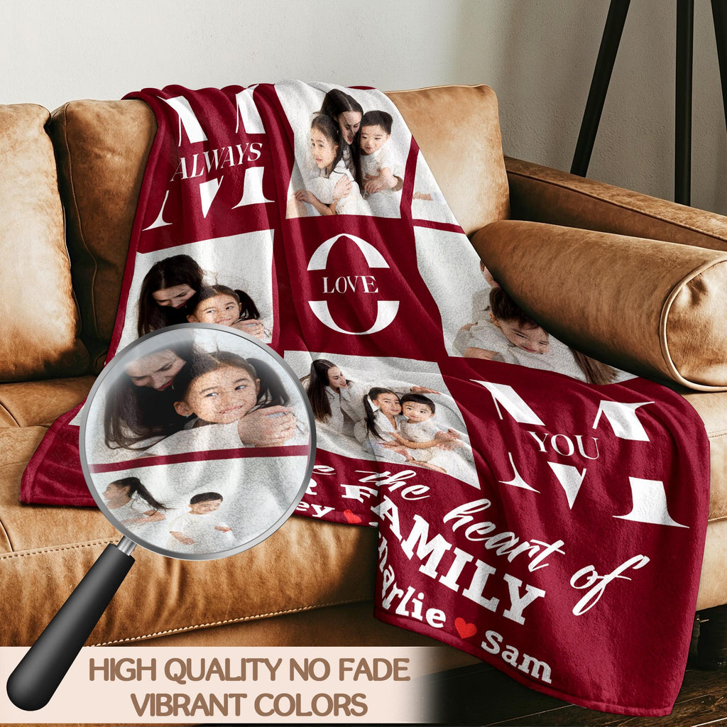 Customized Mothers Day Blanket with Photo, Personalized Throw Cozy Flannel Blanket with Kids Names, Gifts for Mom Wife from Daughter Husband
