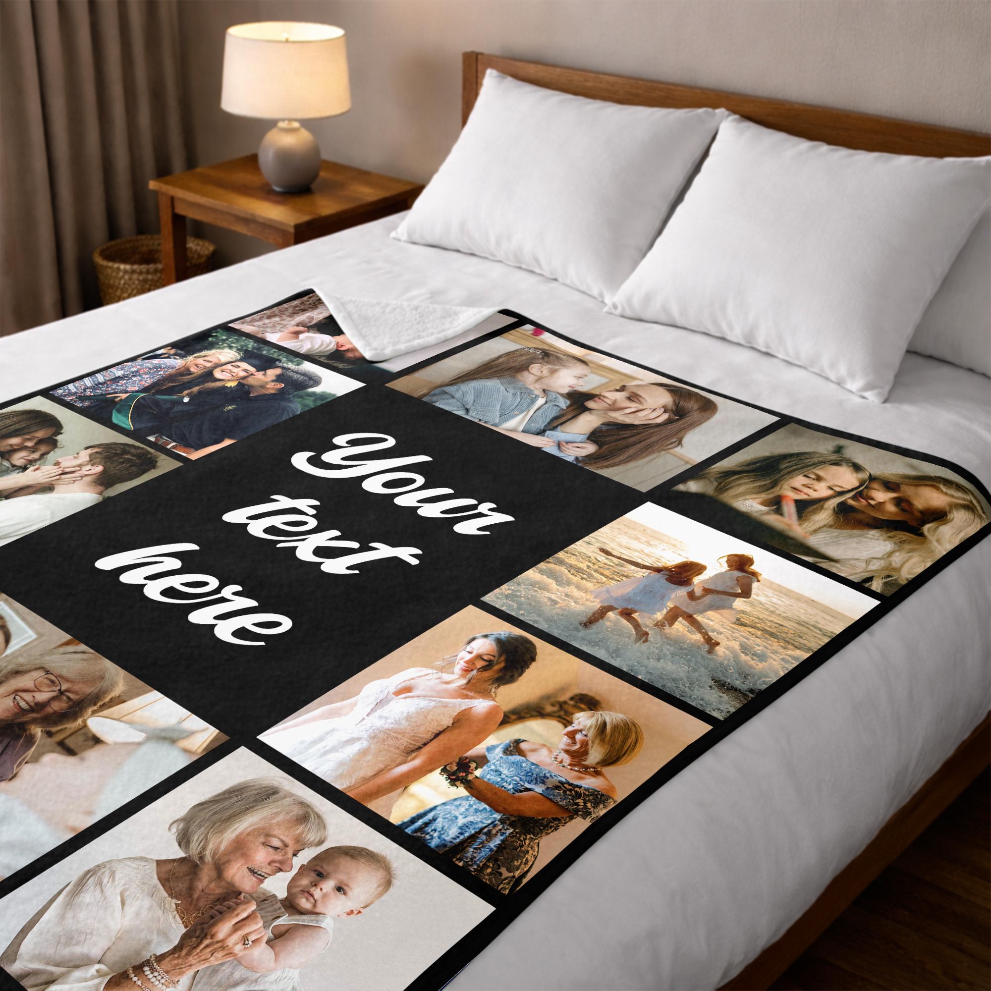 Custom Photo Blanket for Mom, Personalized Flannel Throw, Cozy Family Memories Gifts for Mother Wife from Daughter Husband