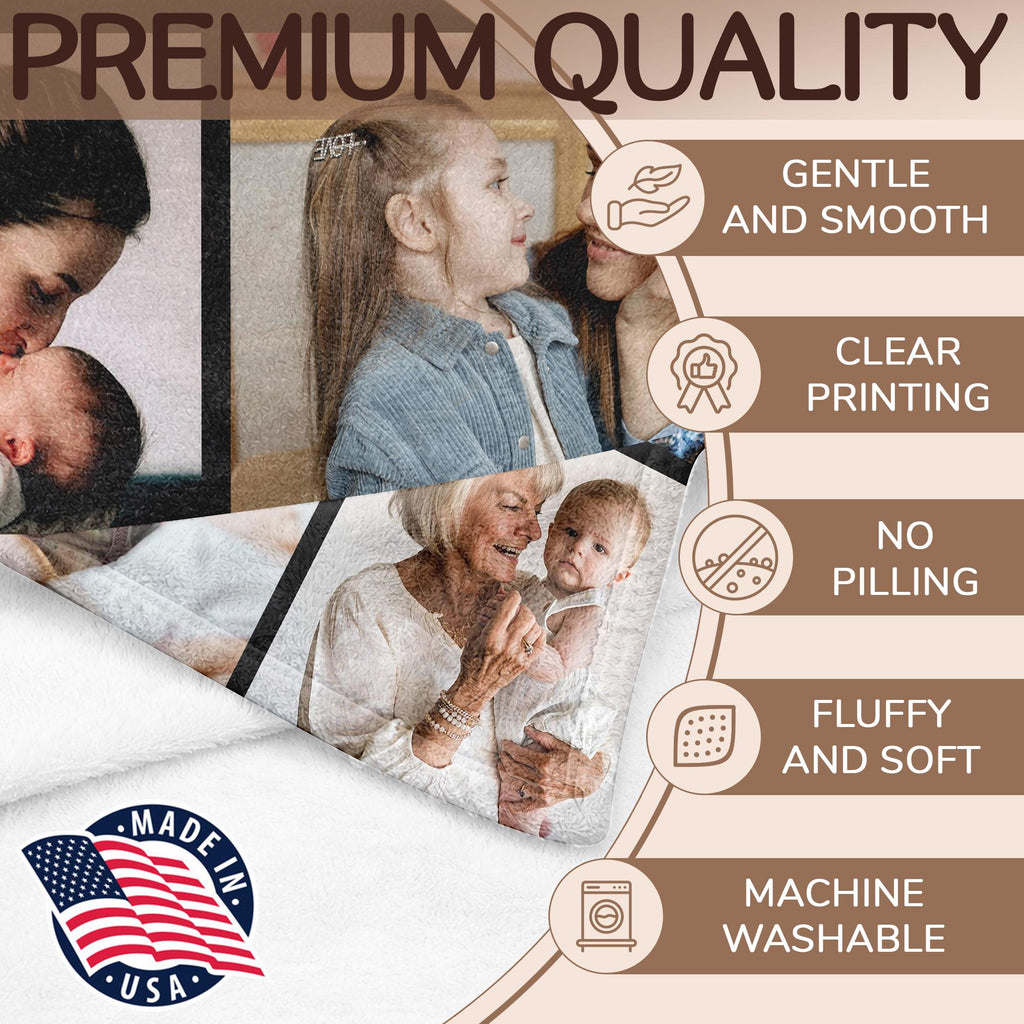 Custom Photo Blanket for Mom, Personalized Flannel Throw, Cozy Family Memories Gifts for Mother Wife from Daughter Husband