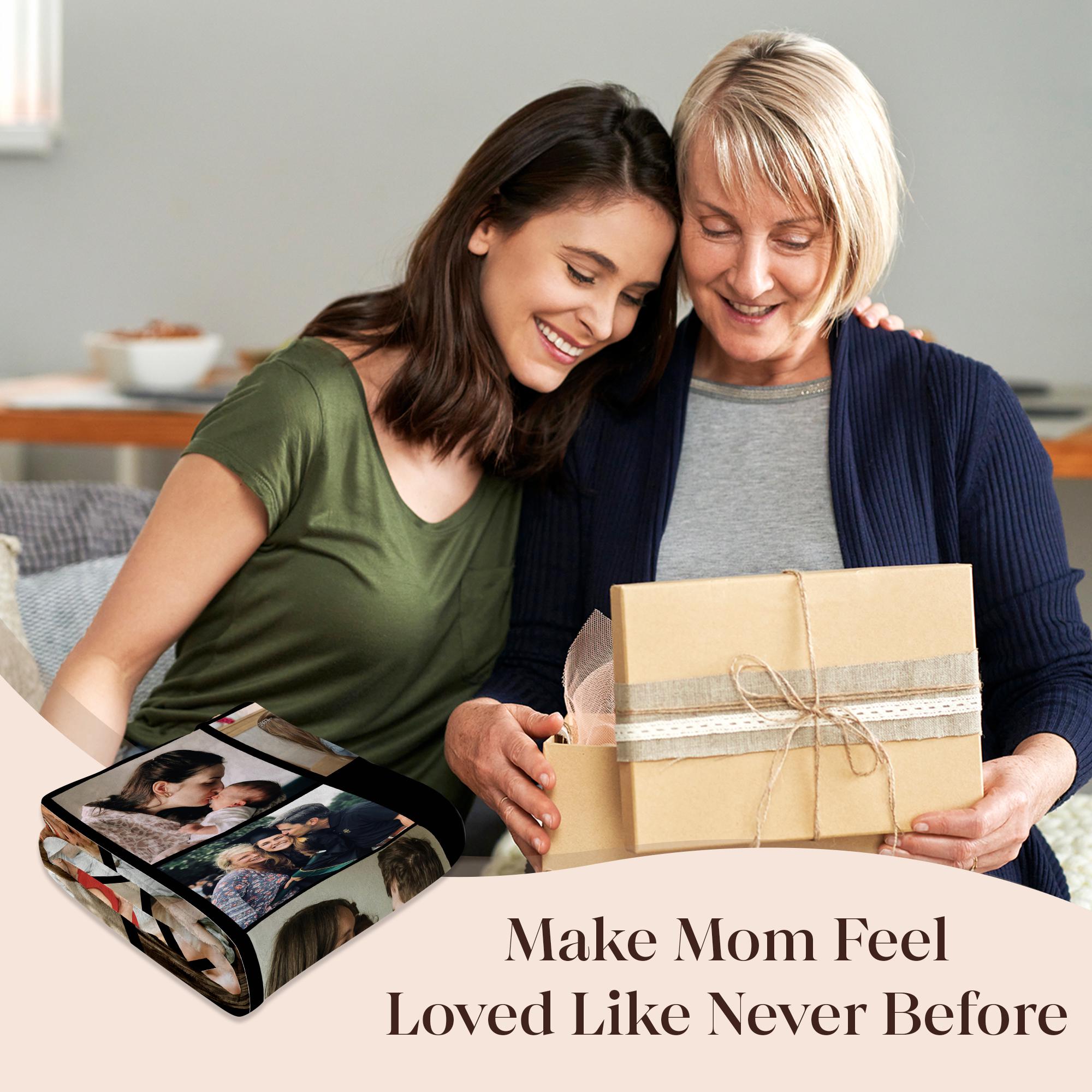 Custom Photo Blanket for Mom, Personalized Flannel Throw, Cozy Family Memories Gifts for Mother Wife from Daughter Husband