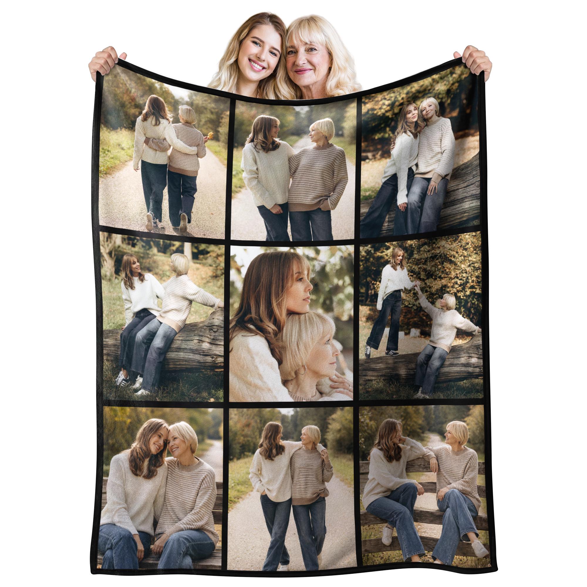 Personalized Photo Collage Blanket for Mother Grandma, Custom Family Memories Gift for Mom from Daughter Son Kids Husband
