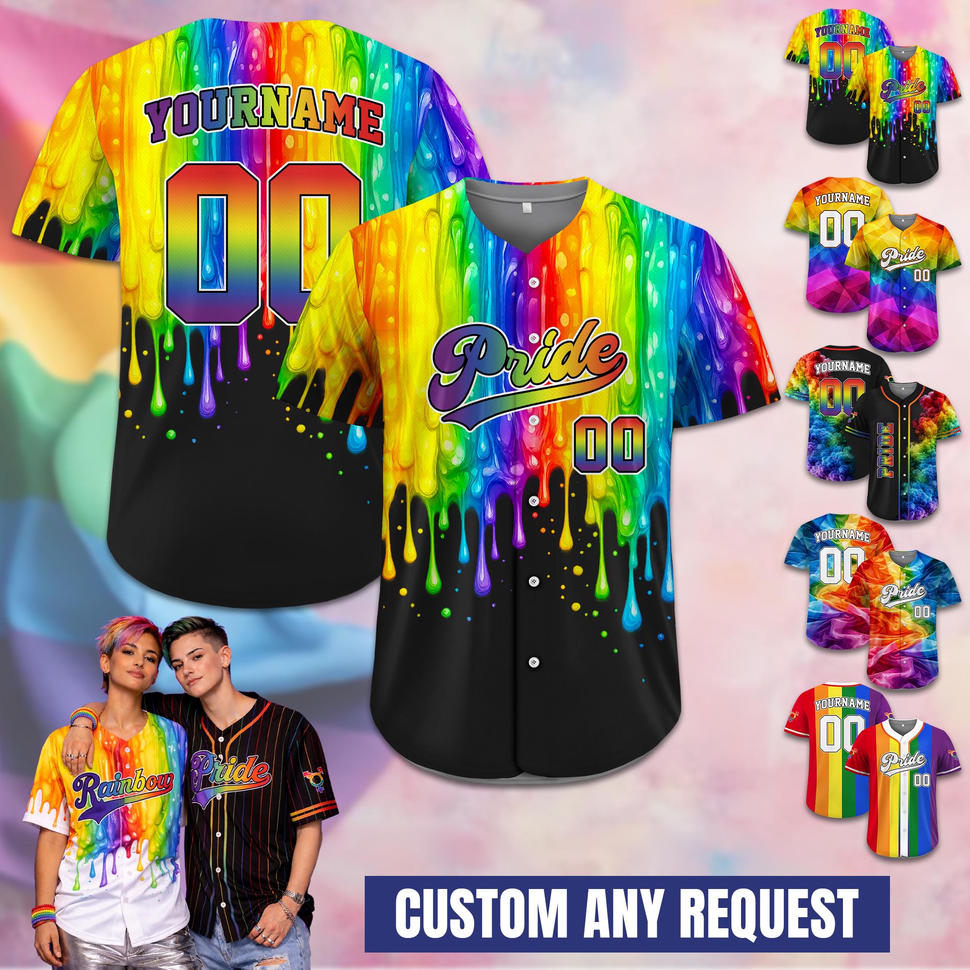 Custom Pride Baseball Jersey Matching Uniform, Personalized LGBT Team Shirt for Men Women Youth Kid, Rainbow Outfit for parade