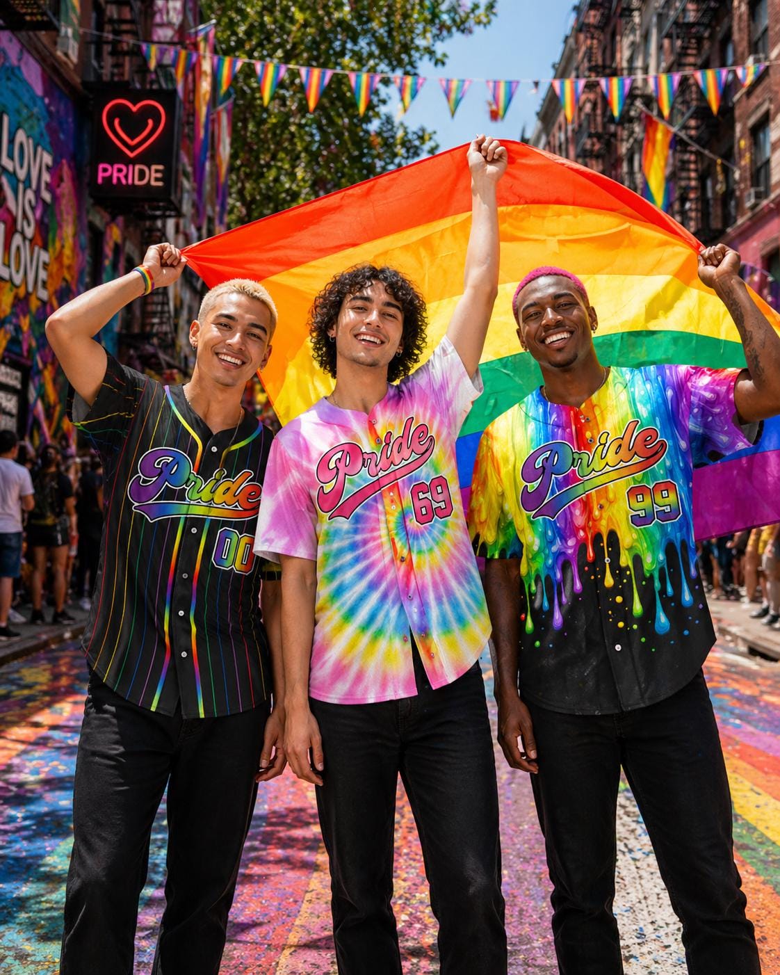 Custom LGBTQ Pride Month Baseball Jersey with Teamname Name Number, Personalized Rainbow Pride button down Jersey for LGBT