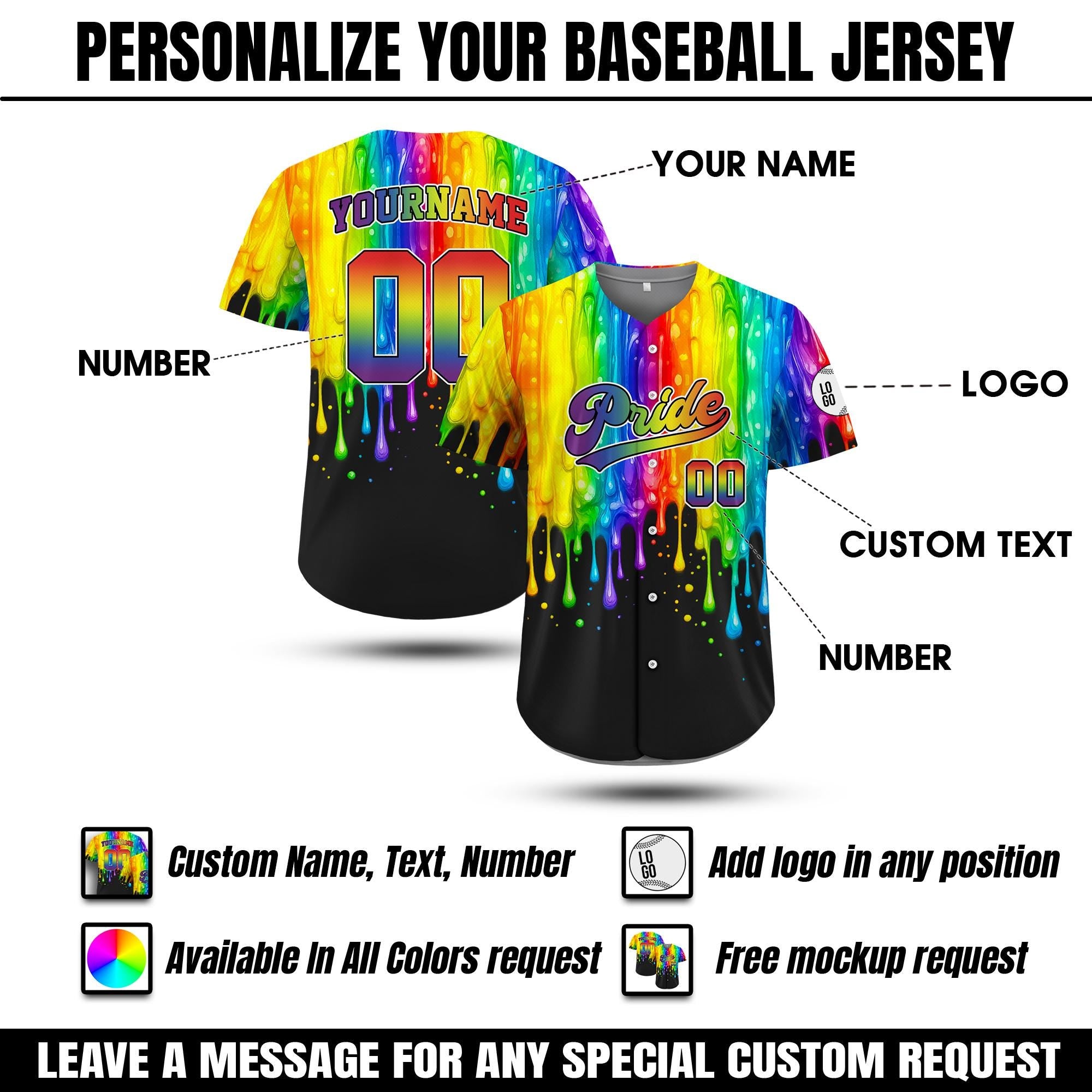Custom Pride Baseball Jersey Matching Uniform, Personalized LGBT Team Shirt for Men Women Youth Kid, Rainbow Outfit for parade